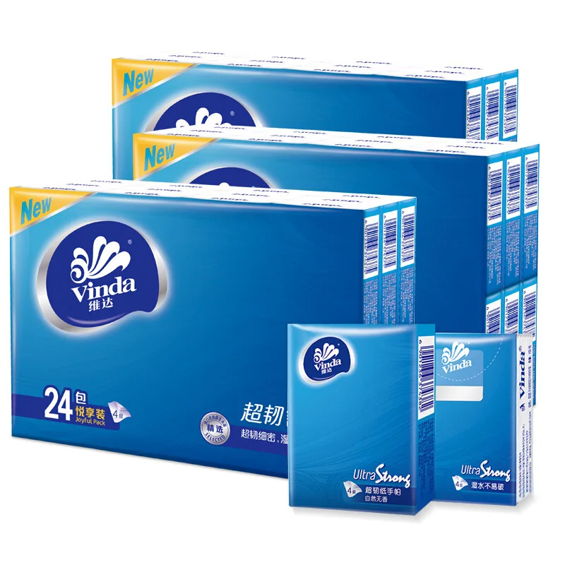  Vinda Handkerchief Paper 72 Bag Full Carton Box 4-Layer Tissue Packets Mini Portable Thick Unscente