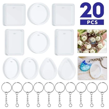 

20Pcs/Set DIY Keychain Pendant Casting Silicone Mould Kit with Keyrings Art Crafts Making Tools Crystal Epoxy Resin Mold