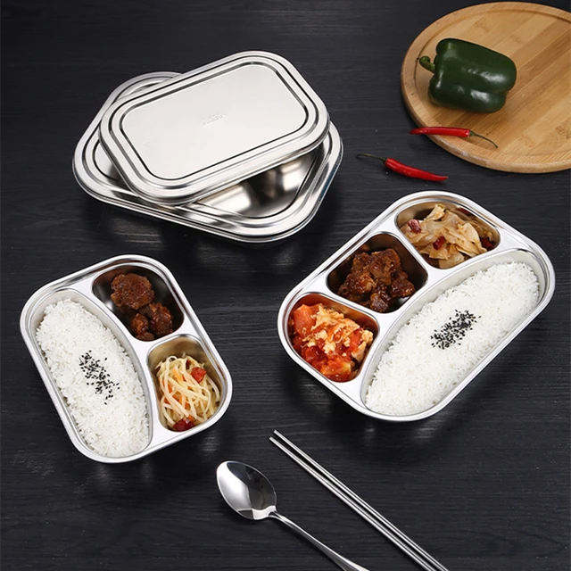 Boîte à lunch Bento en acier inoxydable pour enfants, récipient alimentaire sain pour enfants, cantine scolaire, ustensiles de cuisine, 304, 2, 3/4 compartiments 1