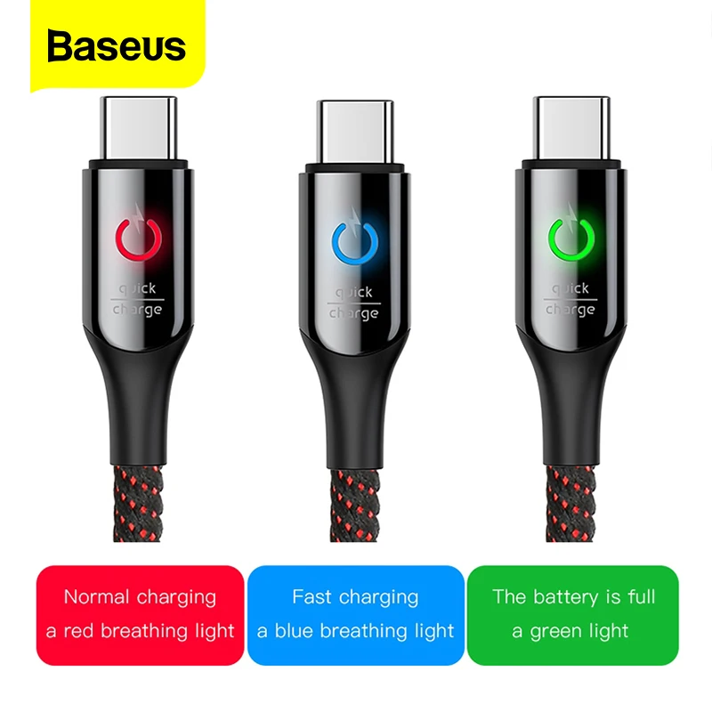 Кабель Baseus 3A Smart Power Off USB C для OnePlus 6 Huawei Xiaomi Quick Charge 3 0 Type кабель синхронизации