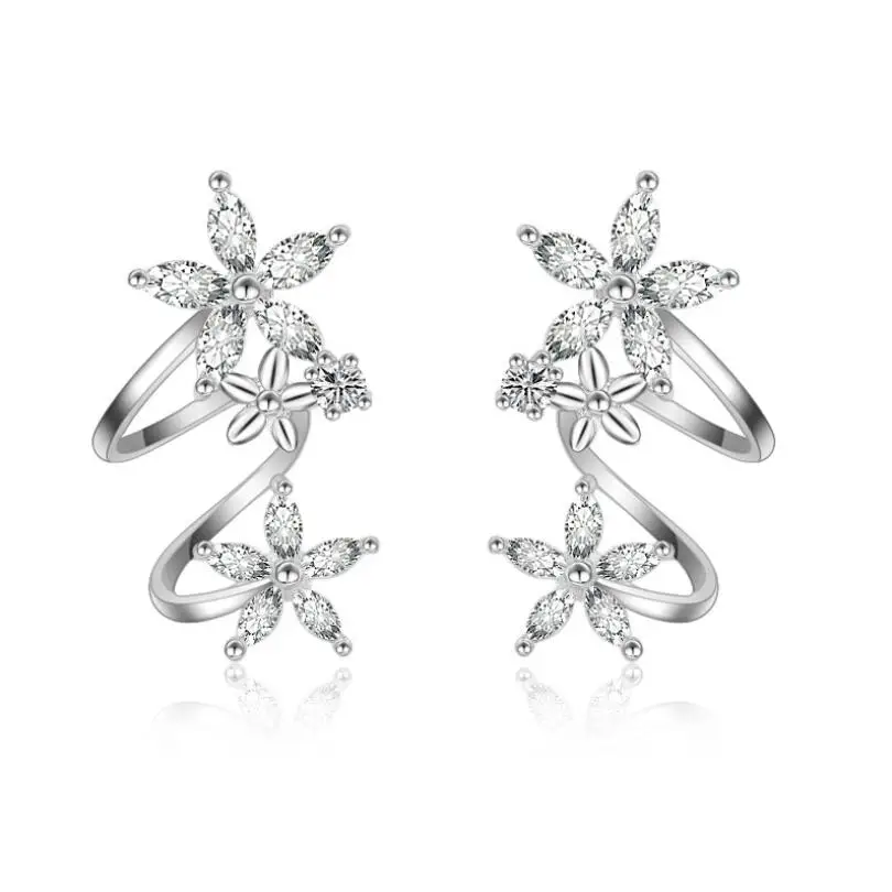 

New Arrival Butterfly Star Flower Curved Zircon Clip Earrings For Women Creative Lovely Silver Rose Gold Color Brincos Jewelry