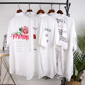 

White Print Women Nightdress Sleepshirt Summer Casual Loose Robe Kimono Bath Gown Nightgown Sexy Short Sleeve Sleepwear Homewear