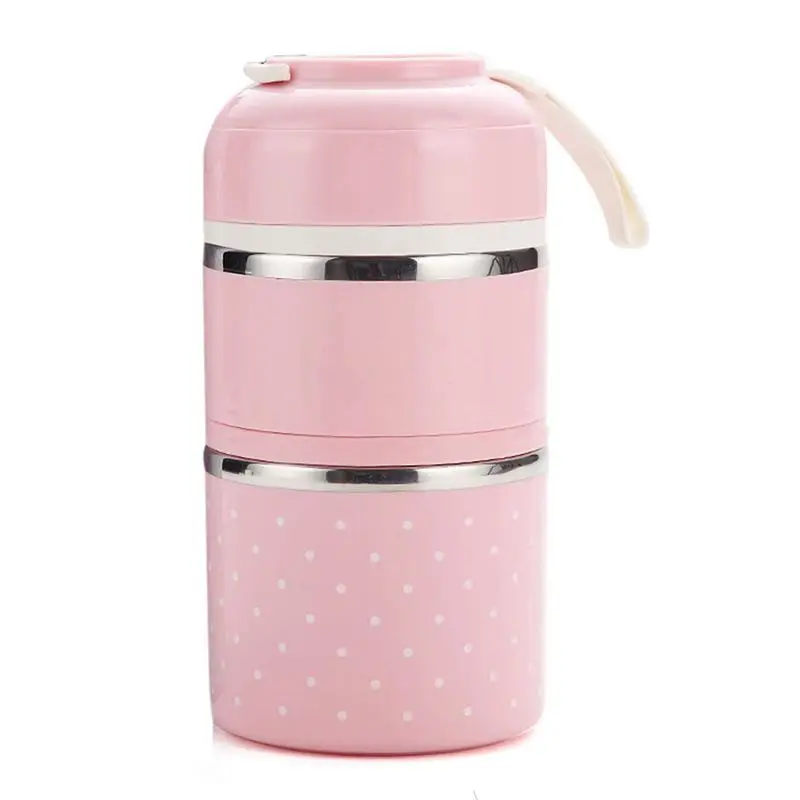 Lunch Box Stainless Steel Leakproof Food Storage Containers with Insulated Lunch Box for Adult and Office Two layers Pink
