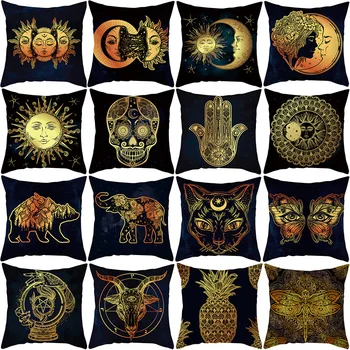 

Sun Moon Psychedelic Cushion Cover Decorative Pillow Case Gold Printed Creative Pattern Sofa Seat Car Soft Pillowcase