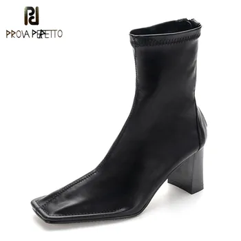 

Prova Perfetto Square Toe High Heel Boots Women Spring And Autumn Stivali Donna Woman Fashion Catwalk Comfortable Zipper Booties