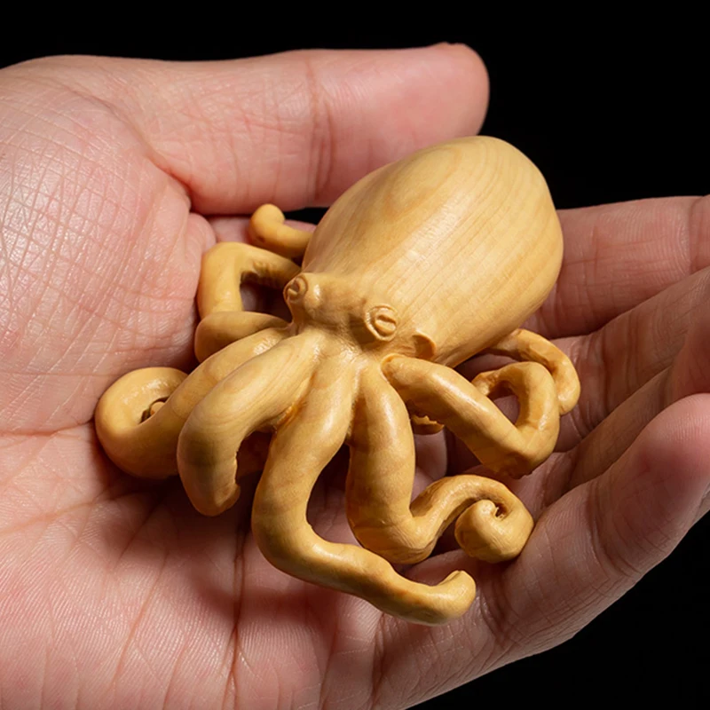 8mm Octopus Statue Boxwood Animal Sculpture Home Decor Wall Decoration Collection Wood Statue
