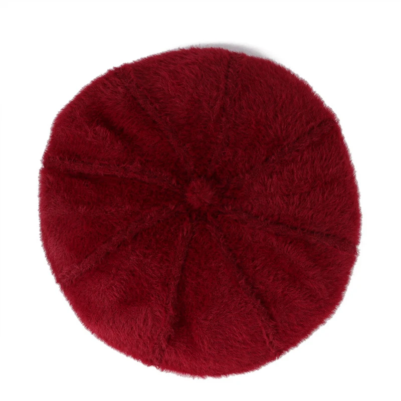 Burgundy HT2832 береты, осенне-зимний берет, шапка из цельного меха норки, женская шапка, винтажные Восьмиугольные женские береты, женские ретро шапки художника - Цвет: Burgundy