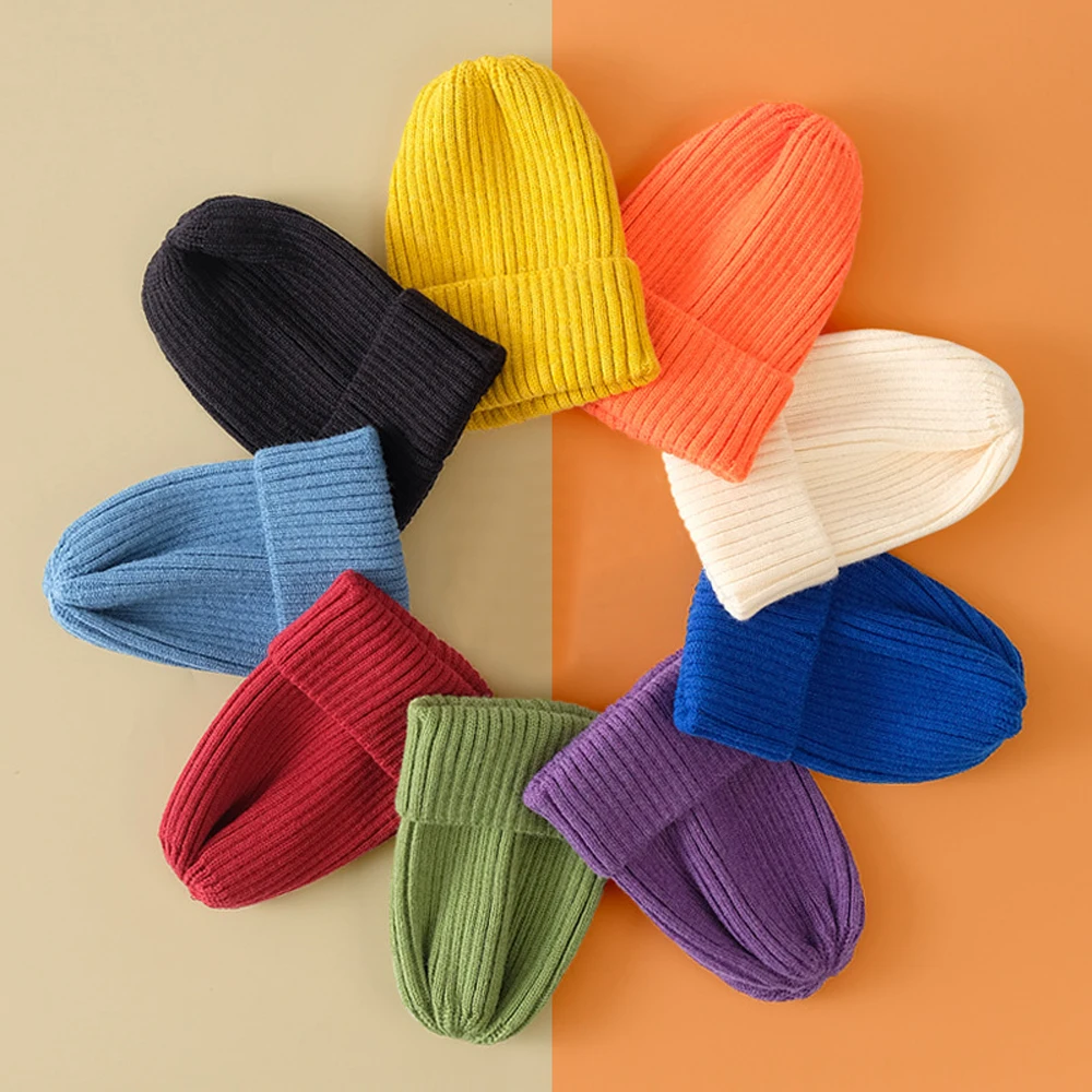 

Winter Women Beanie Hat Candy Colors Soft Warm Knitted Hat Cuff Beanie Watch Cap Kpop Style Wool Elegant All-match Hat
