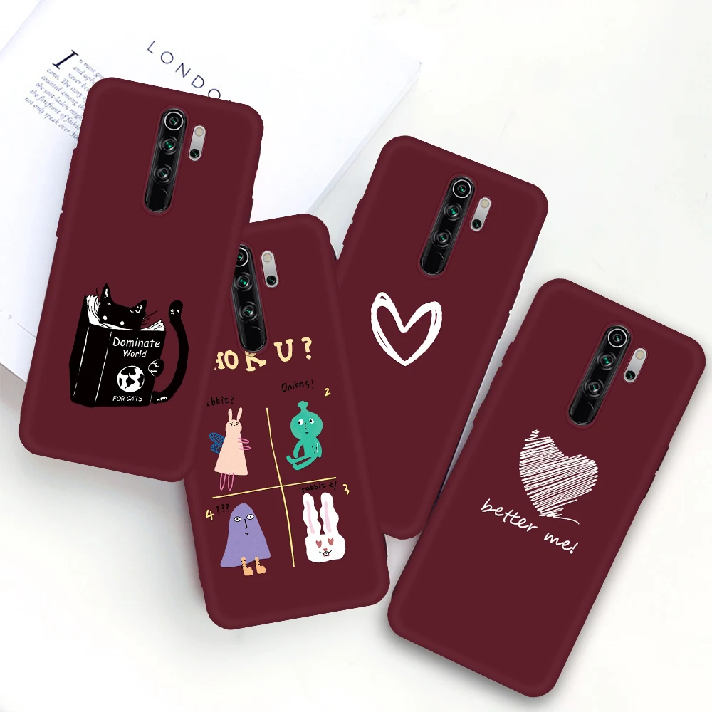 

Wine Red Heart Pattern Case on For Xiaomi Redmi K20 7 7A 6A Note 8 7 5 6 Pro Mi 9 SE 9T Pro 8 A2 A3 Lite CC9 CC9E Soft TPU Cover