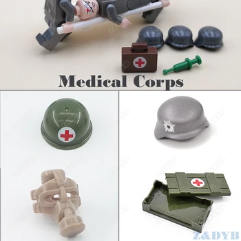 

DIY Mini Wounded Soldier Corp Stretcher WW2 Military MOC Helmet Army Accessories Weapon Building Block Brick Lock Children Toy