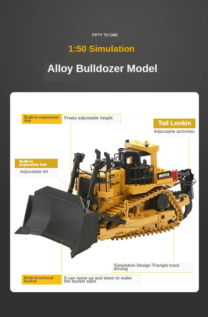 Modelo de Carro Huina Diecast Liga Simulação Veículo Fundido Caminhão Basculante Bulldozer Retroescavadeira Brinquedos Colecionáveis 1:50 2 Huina 1:50 diecast modelo de carro liga