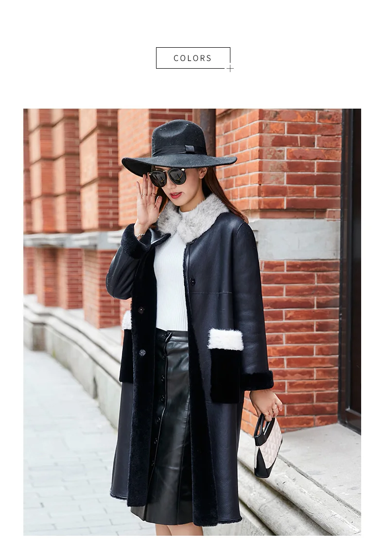 Natural Real Fur Coat Female Genuine Leather Jacket Mink Fur Collar Wool Jacket Winter Sheepskin Coat Women Clothes