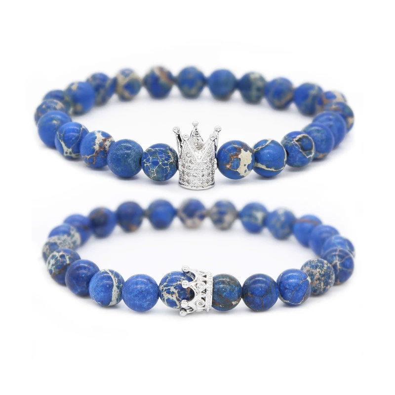Poshfeel 8mm Blau Naturliche Stein Paar Armbander Fur Sie Und Ihn Armbander Cz Crown King Charm Armband Fur Liebhaber Mbr170303 Bracelets For Charm Bracelethis Hers Bracelet Aliexpress