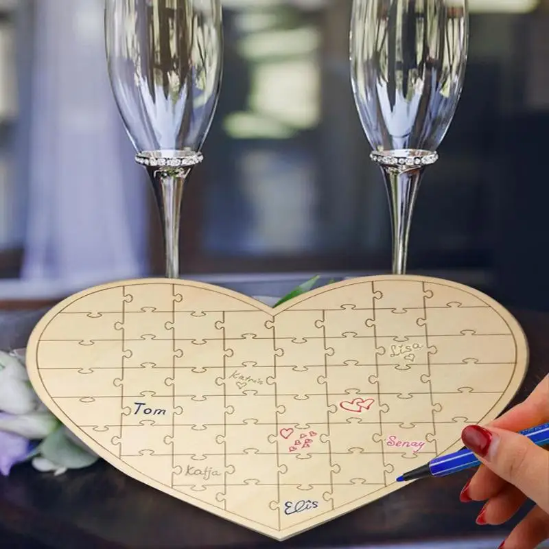 Свадебные деревянная в форме сердца книга для подписей посетителей персонализированное головоломки