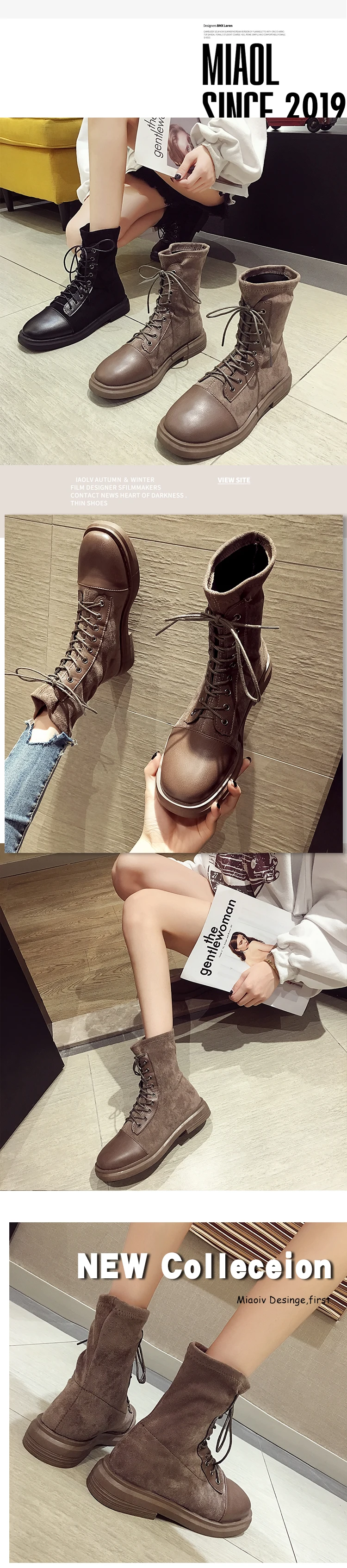 Женская обувь; ботинки в стиле ретро; Новинка года; Осенние эластичные чулки; ботинки на толстом каблуке