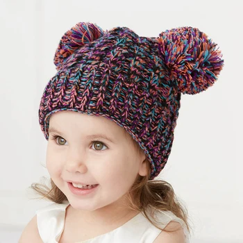 

Baby Hats Pompom Kids Winter Ear Warmer Beanies Girls Woolen Knitted Indian Caps Children Hair Accessories Casual For Boys 1-8Y