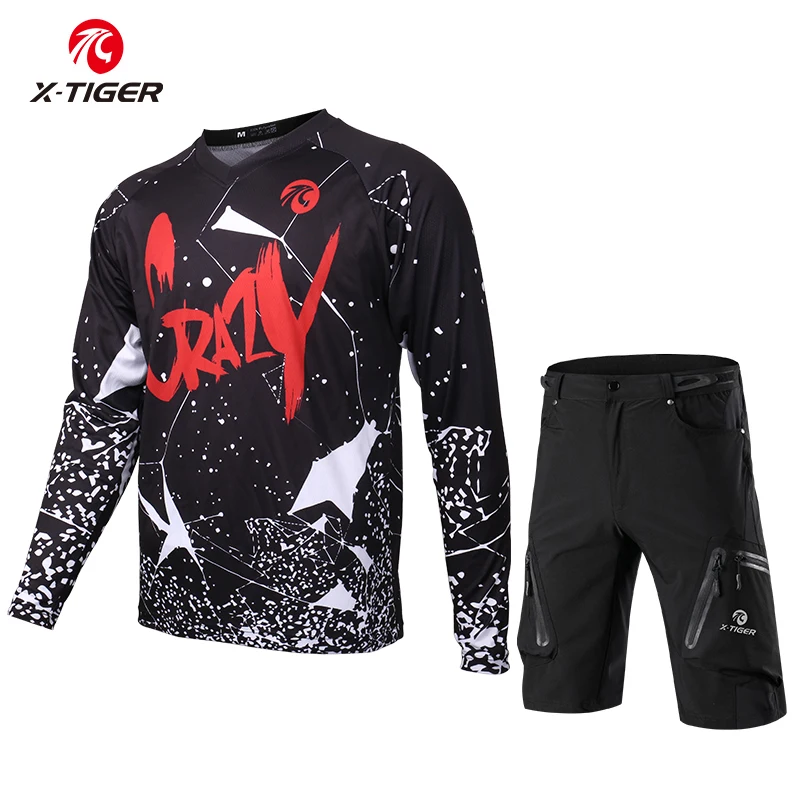X-Tiger Pro Cycling Jerseys Set Autumn MTB Bike Cycling Shorts Quick-Dry Racing Bicycle Cycling Long Sleeve Downhill Jersey - Цвет: As picture