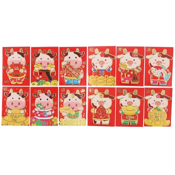 

6pcs/set 2021 OX Lucky Chinese Red Envelopes Lucky Pockets Red PacketFor Chinese New Year And Party Gift Box