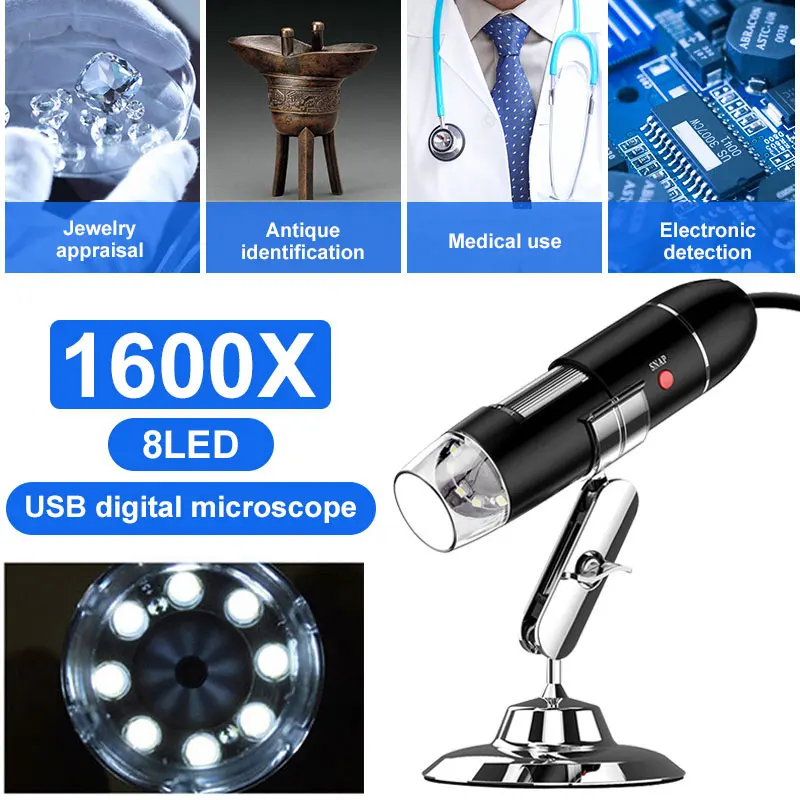 

ABS 8LED Waterproof Monitoring Endoscope Digital Microscope Portable Ear Cleaning Tool Computers Real-Time Video Mobile Phones