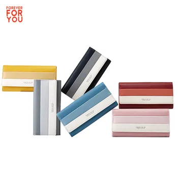 

2020 Color Women's Color Matching Wallet Fashion Stitching Hand-Held Coin Purse Irregular Long Bag