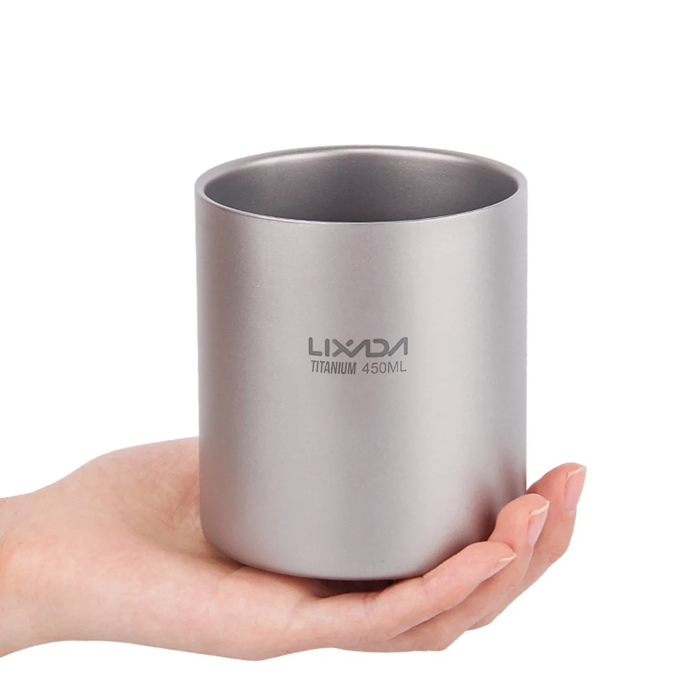 

Lixada 450ml Outdoor Titanium Cup Mug Pots Double Wall Insulated Water Cup Mug Camping Picnic Water Cup Tableware Coffee Pot