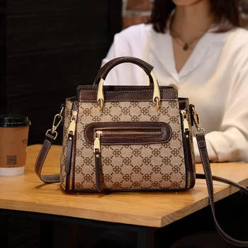 

Women's Bag Printing Large Metal Handle Handbag Large Capacity Bag Multi-shoulder Strap Classic Brown Professional Female Bag