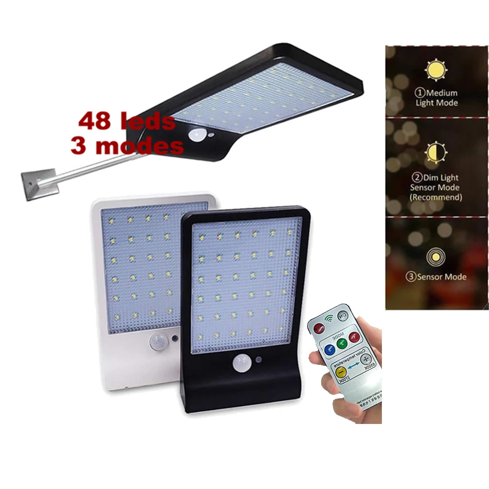 

48 LEDs Outdoor Wall LED Solar Night Light PIR Motion Sensor Lamp Auto On/ OFF Waterproof Porch Street Fence Garden Lighting rem