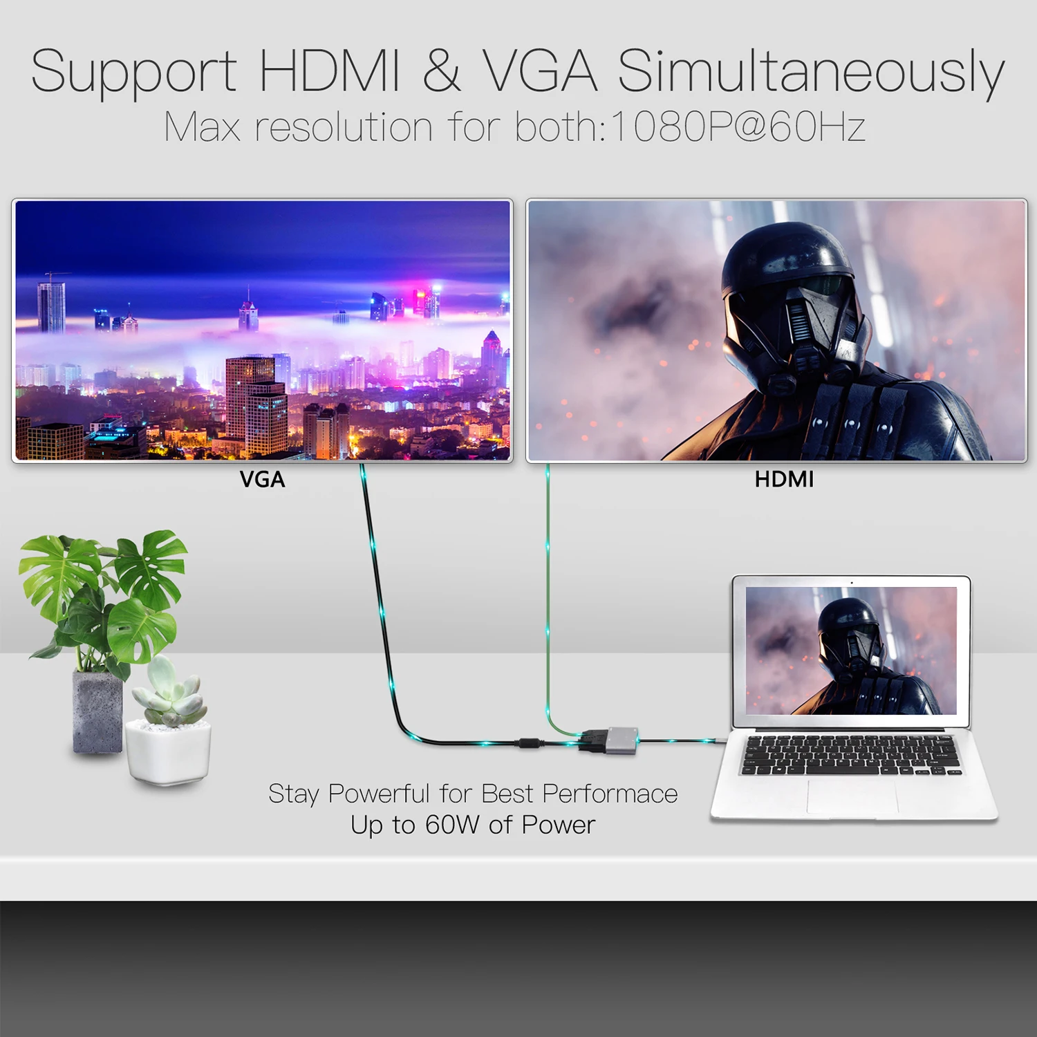 Generic Usb C Hub To Hdmi Vga Multiport Adapter 5 In 1 Usb C To Hdmi