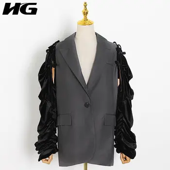 

HG Patchwork Single Button Blazer Women 2020 Autumn Casual Fashion New Style Temperament All Match Full Sleeve Blazer ZYQ4185