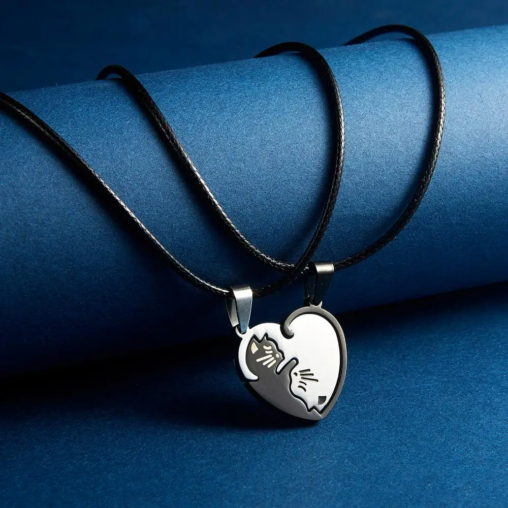 2pcs/set Magnetic Couple Necklace Lovers Wishing Stone Heart Pendant  Distance Faceted Charm Necklace Women Valentine's Day Gifts