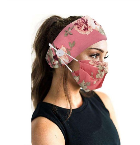 Button Head Band Mask Turban Hair Accessories Soft Yoga Sports Elastic Hair Band Fashion Hair Band with Mask Unisex