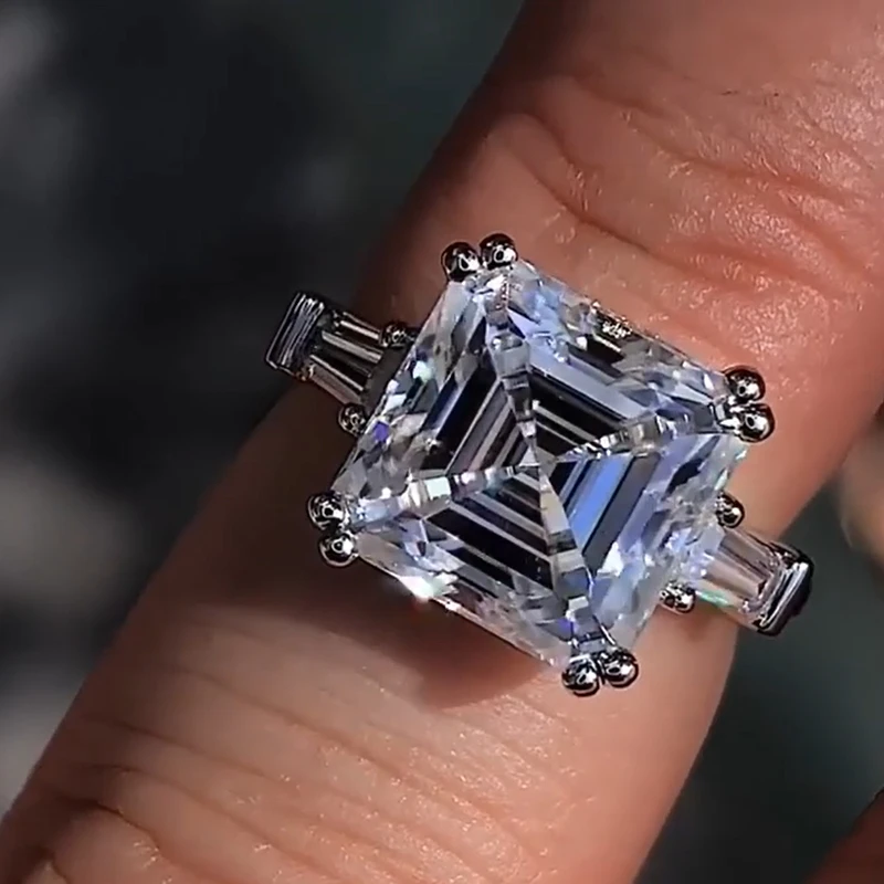 Vecalon Настоящее 925 пробы Серебряное кольцо для помолвки Emeald Asscher cut Sona 5A Cz обручальное кольцо кольца для женщин Свадебные