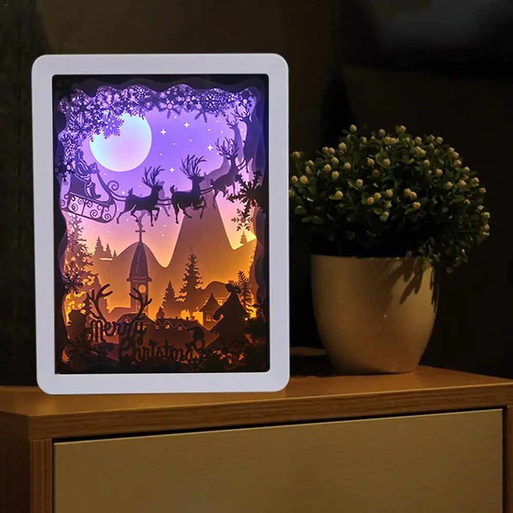 

Night Lamp Light Shadow Paper Carved Lights DIY Creative Remote Control Small Night Light Christmas Crafts Ornaments