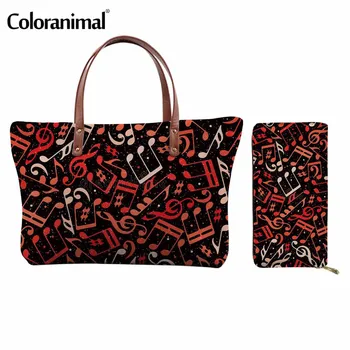 

Coloranimal Pretty Musical Note Print Ladies Shoulder Bags Large 2Pcs Handbags With Wallet Women Tote Crossbody Bags Beach Bags
