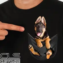 Немецкая овчарка в кармане футболка любителей собак черный хлопок мужчины Сделано в США мультфильм футболка Мужская Унисекс Новая мода футболка