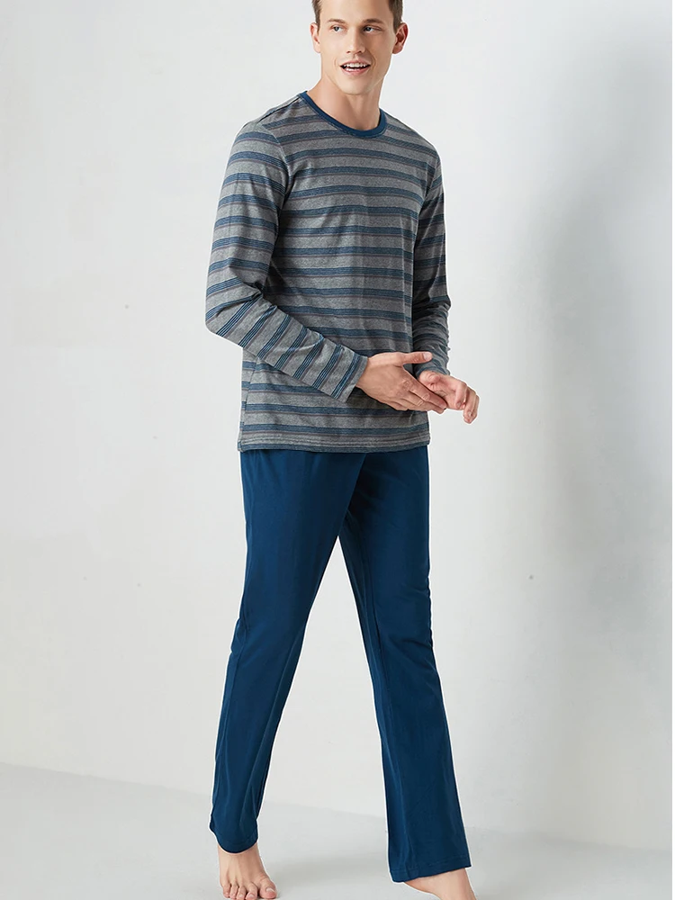 Men's Cotton Pajamas Set long sleeve Sleepwear Striped Casual Home clothing Autumn Winter Pajamas Pajama Sets Pyjamas Pijama Men's Cotton Pajamas Set long sleeve Sleepwear Striped Casual Home clothing Autumn Winter Pajamas Pajama Sets Pyjamas Pijama