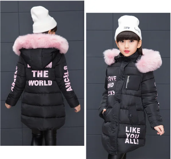 LEAPPAREL/детское Стеганое пальто для девочек школьная Зимняя Теплая стеганая зимняя куртка длинная парка с меховым капюшоном для детей
