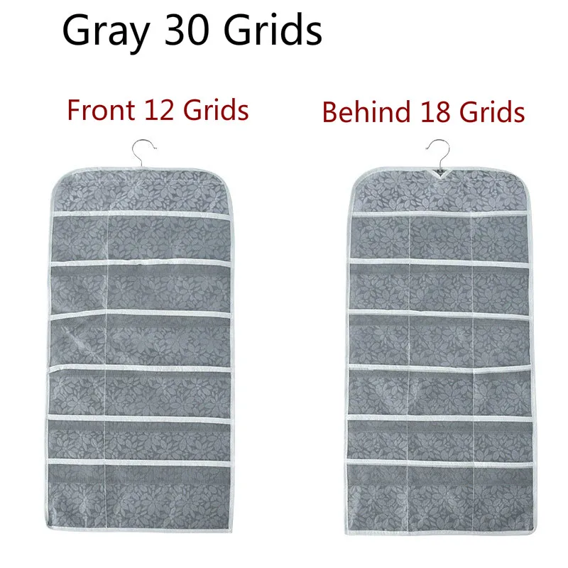 gray 30 Grids Органайзер для шкафа, органайзер для нижнего белья, двухсторонний 15/30 карманов, носки, бюстгальтер, нижнее белье, сортировка, сумка для хранения, настенная сумка для шкафа - Цвет: gray 30 Grids