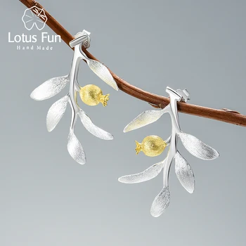 Lotus Fun Unusual Pomegranate Fruits Leaves Branch Dangle Earrings For Women 925 Sterling Silver Fashion Jewelry 2021 Trend New