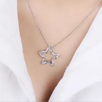 

Exquisite 925 Sterling Silver Jewelry Simple Wild Five-pointed Star Crystal Zircon Female Pendant Necklace H196