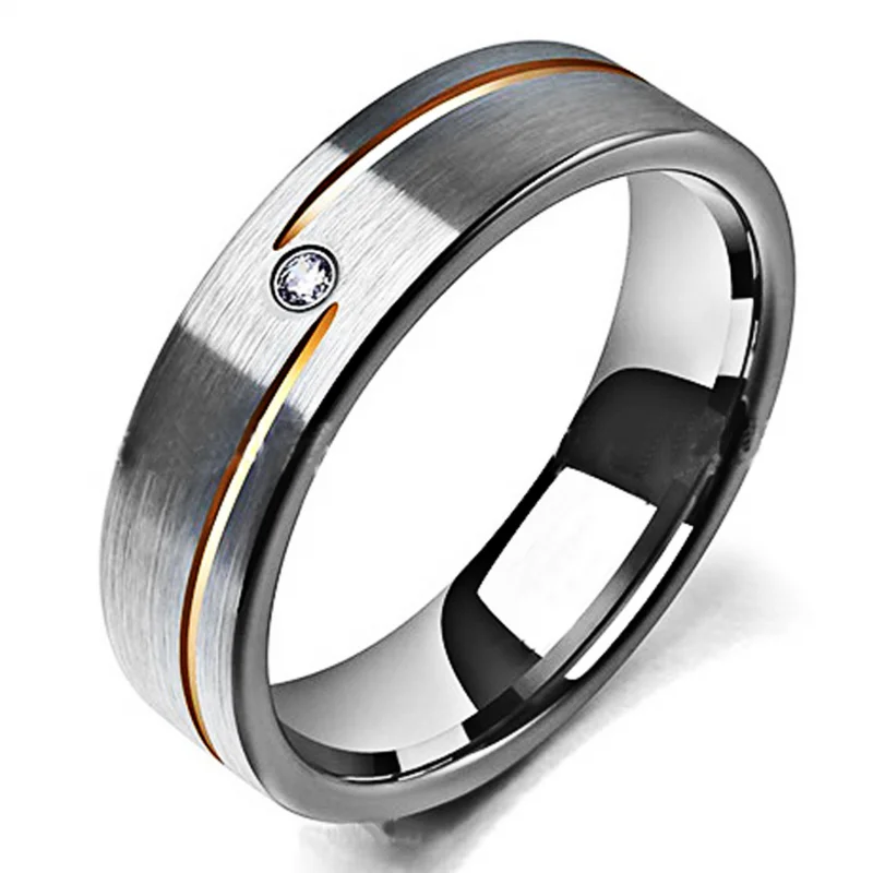 Luxury Men's Fashion Black Tungsten Carbide Ring Gold Plated