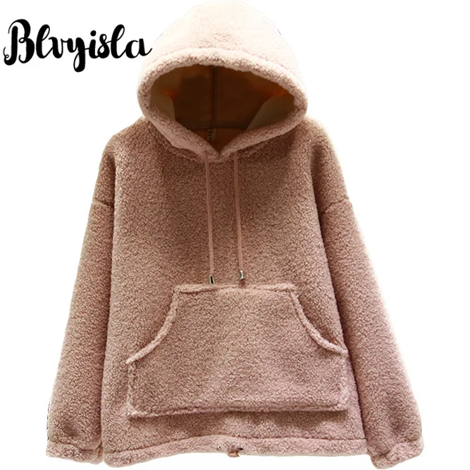 Blvyisla 4XL Большие размеры гранулированный кашемир шерстяной шнурок толстовки с капюшоном для женщин теплый флис большой карман толстовки Топы