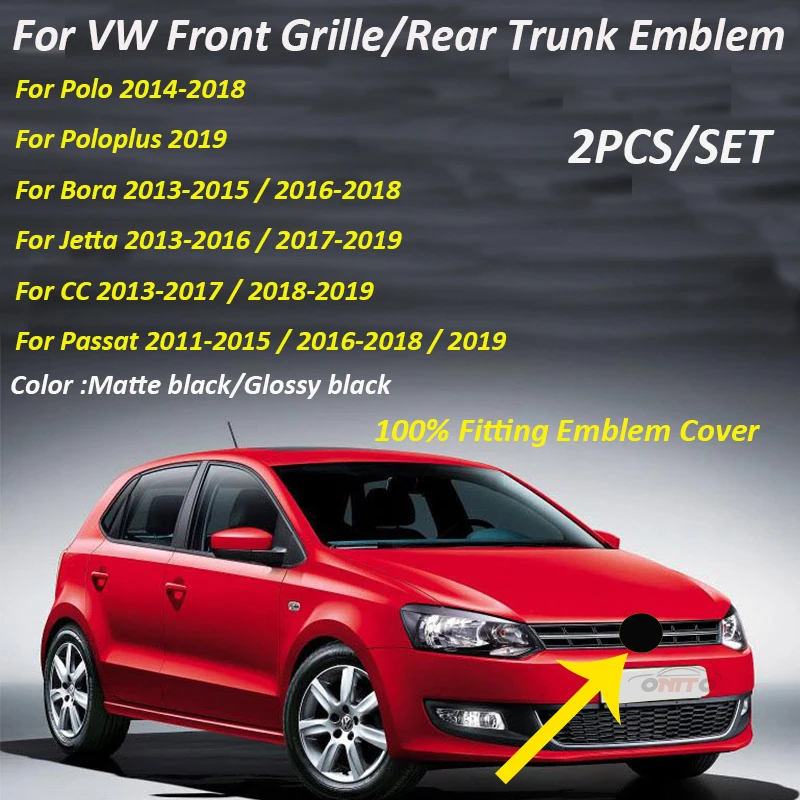 

2pcs/set ABS Car Styling for Polo Poloplus Bora CC Passat Jetta Front Hood Grill Sticker Badge Covers Rear Trunk Boot Emblem