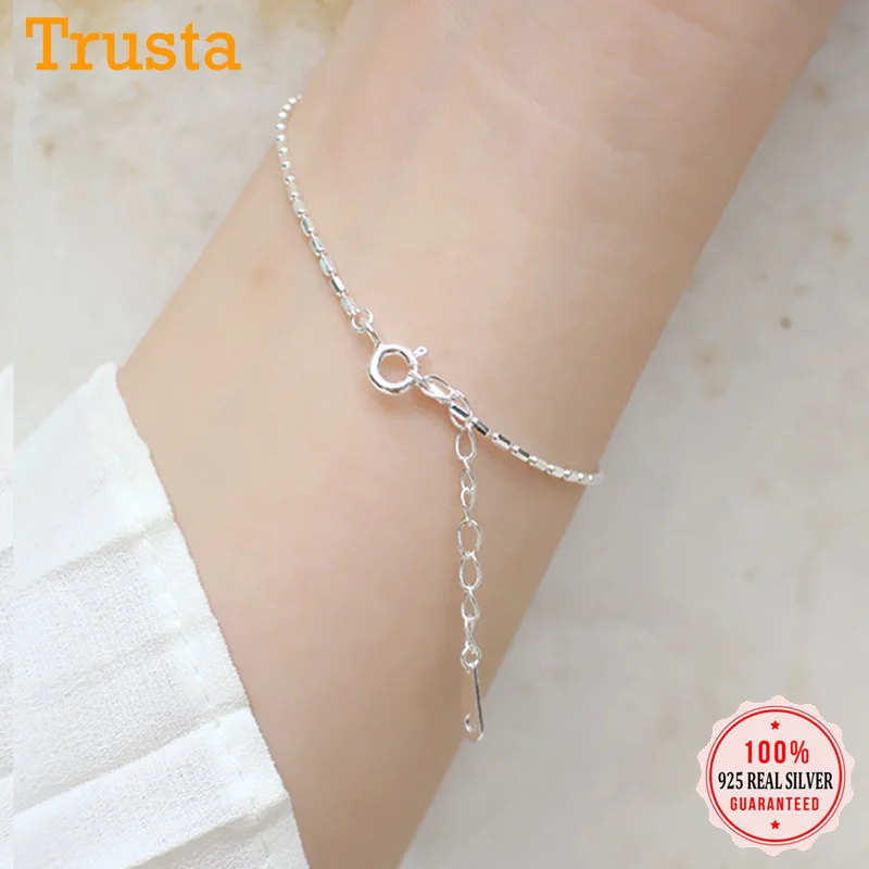 Trusta Подлинная 925 пробы Серебряная модная Милая бамбуковая цепочка 16 см браслет для женщин девушек Подарок на день рождения DS2384