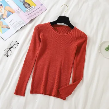 

X New Korea Knit Top Autumn And Winter Simple Solid Color Round Neck Slim Bottoming Shirt Long-sleeved Sweater Multiple Colour!