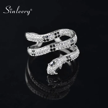 

SINLEERY Sparkling Multilayer Curved Snake Rings Silver Color Black Zircon Crystal Rings For Women Wholesale Jewelry JZ666 SSP