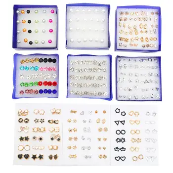 

Multi-style Flower Star Simple Crystal Stud Earrings Set For Women Girls Geometric Plastic Small Earring Party Piercing Jewelry