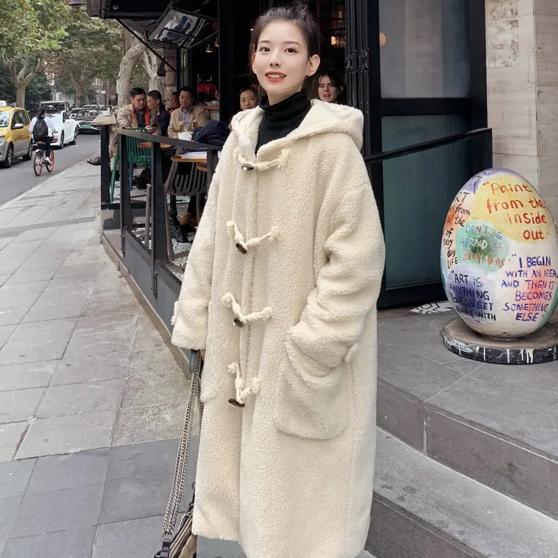 

Acz2019 Winter Thick Toggle Lambs Wool Cotton Coat Korean-style Women's Loose-Fit Hooded Mid-length Cotton Overcoat