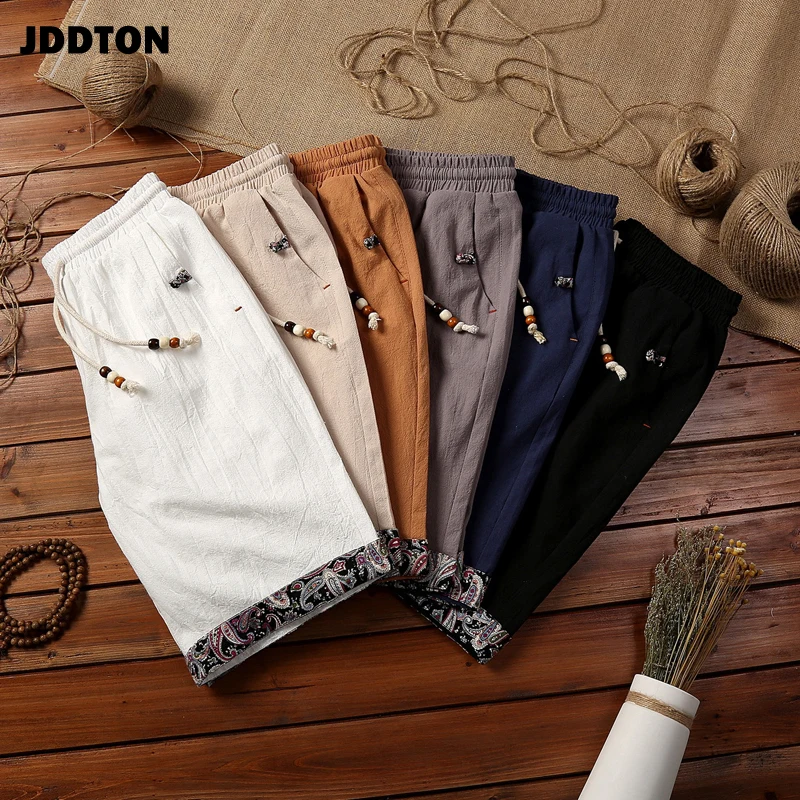 JDDTON Summer Mens Cotton Linen Shorts Loose Homme Knee Length Beach Short Chinese Style Breathable Man Fashion Streetwear JE451 JDDTON Summer Mens Cotton Linen Shorts Loose Homme Knee Length Beach Short Chinese Style Breathable Man Fashion Streetwear JE451