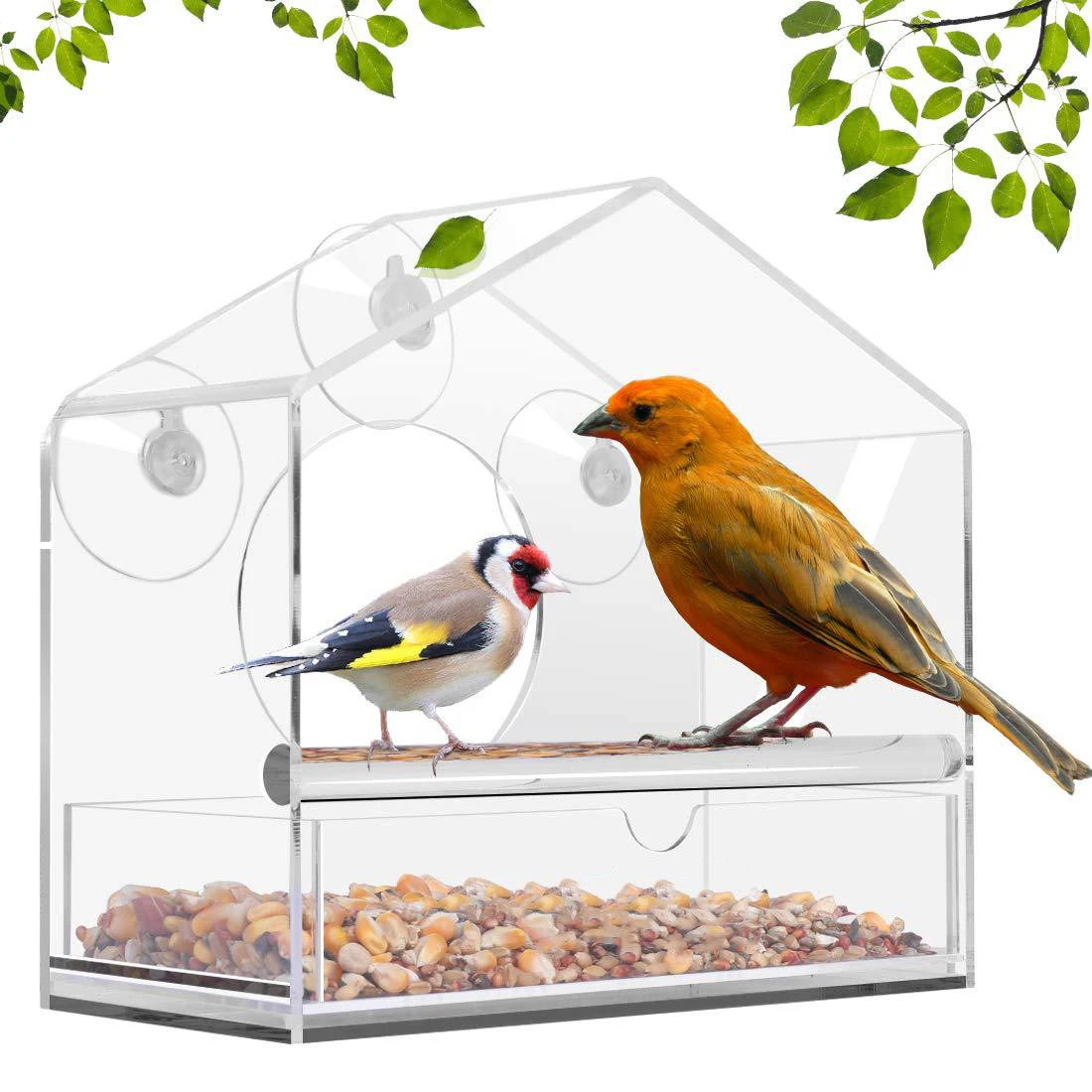 Bird Feeder Acrylic Transparent Outdoor Window Birdfeeder Tray Bird House Pet Feeder Suction Cup Installation House Type Feeder